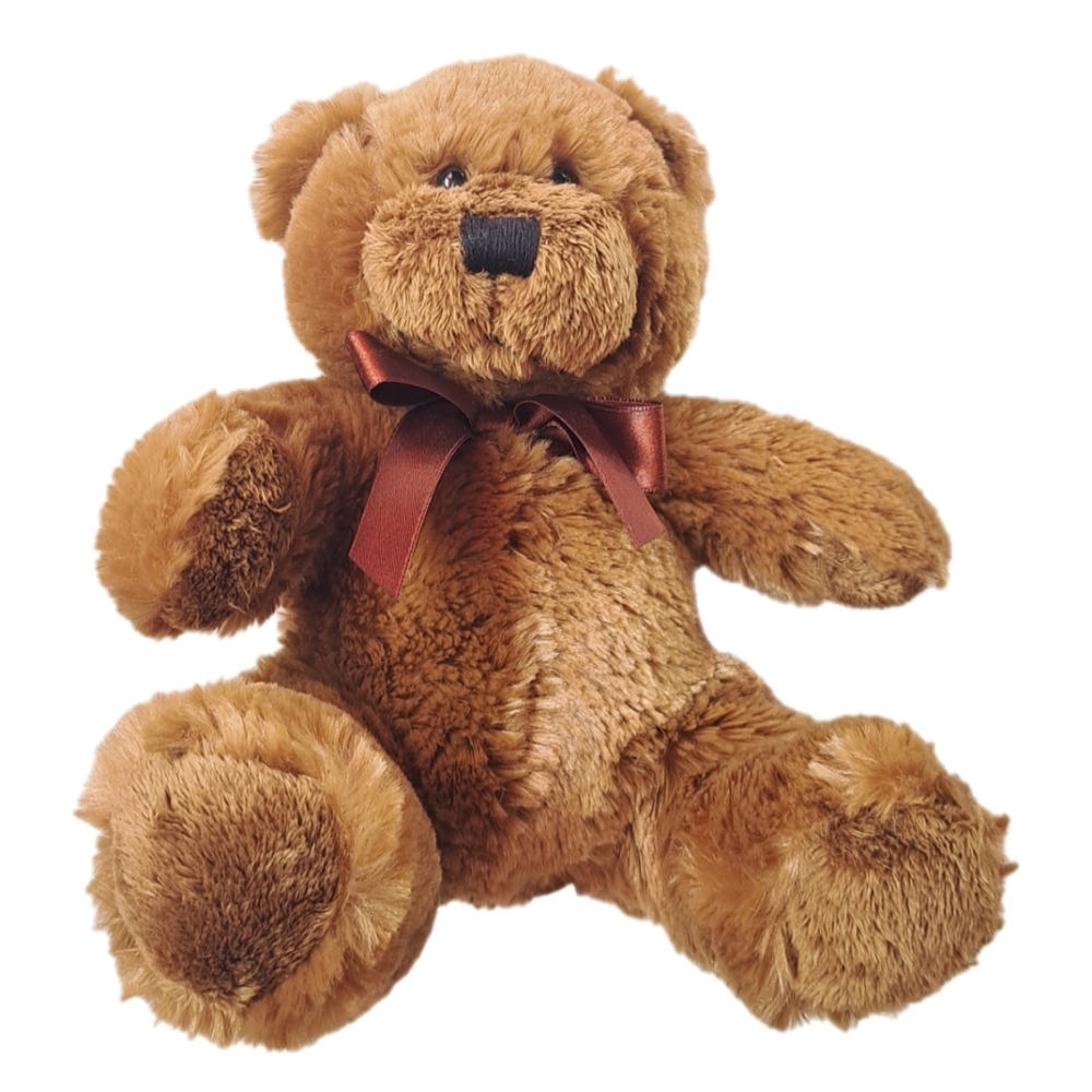 Napco Vintage Cozy Brown Stuffed Bear with Burgundy Ribbon